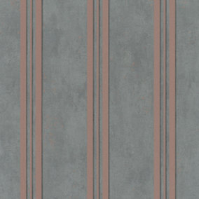 Galerie City Glam Grey Rose Gold Striped Embossed Wallpaper