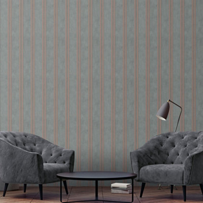 Galerie City Glam Grey Rose Gold Striped Embossed Wallpaper