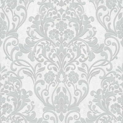 Galerie City Glam Light Grey Damask Embossed Wallpaper