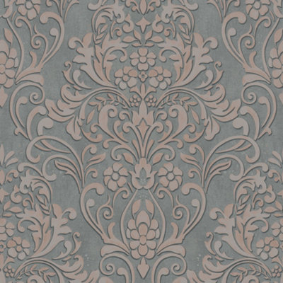 Galerie City Glam Rose Gold Damask Embossed Wallpaper