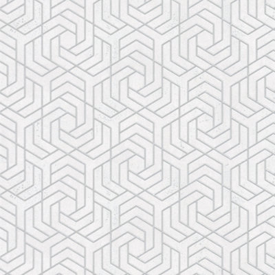 Galerie City Glam Silver Off White Geometric Embossed Wallpaper