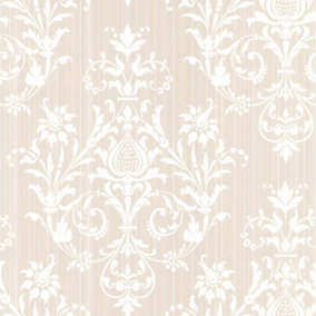 Galerie Classic Silks 3 Beige Striped Damask Smooth Wallpaper