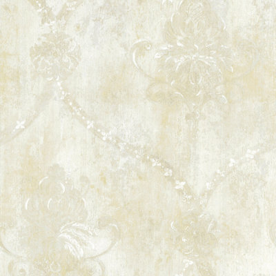 Galerie Classic Silks 3 Beige Vintage Effect Damask Smooth Wallpaper