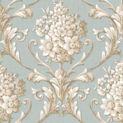 Galerie Classic Silks 3 Blue Damask Smooth Wallpaper