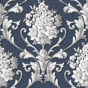 Galerie Classic Silks 3 Blue Damask Smooth Wallpaper