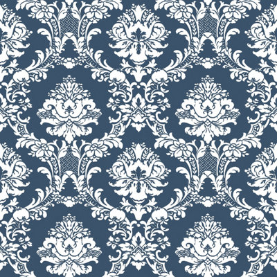 Galerie Classic Silks 3 Blue Silk Effect Damask Smooth Wallpaper