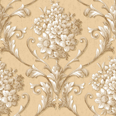 Galerie Classic Silks 3 Cream Damask Smooth Wallpaper DIY at B&Q