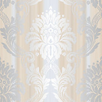 Galerie Classic Silks 3 Cream Fine Stripe Damask Embossed Wallpaper