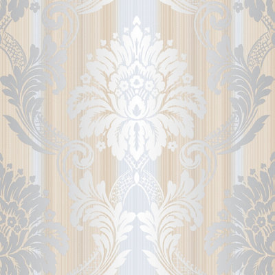 Galerie Classic Silks 3 Cream Fine Stripe Damask Embossed Wallpaper