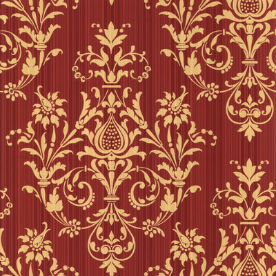 Galerie Classic Silks 3 Red Striped Damask Smooth Wallpaper | DIY at B&Q