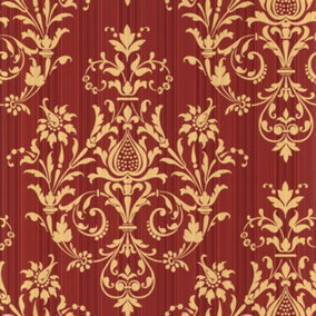 Galerie Classic Silks 3 Red Striped Damask Smooth Wallpaper