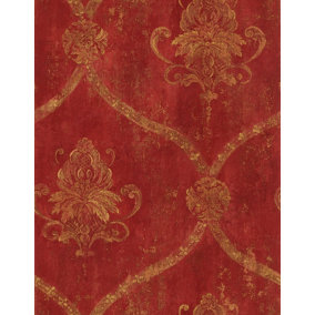 Galerie Classic Silks 3 Red Vintage Effect Damask Smooth Wallpaper
