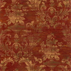 Galerie Classic Silks 3 Red Vintage Effect Floral Damask Smooth Wallpaper