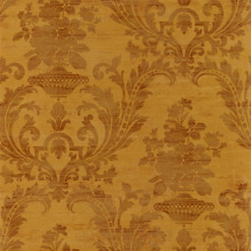 Galerie Classic Silks 3 Yellow Gold Vintage Effect Floral Damask Smooth Wallpaper