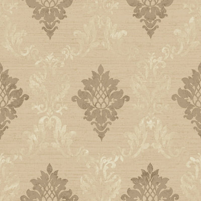 Galerie Classic Silks 4 Beige Silk Effect Damask Wallpaper