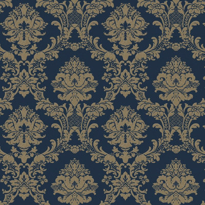 Galerie Classic Silks 4 Blue Classic Damask Wallpaper