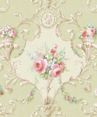 Galerie Classic Silks 4 Green Ornamental Floral Wallpaper