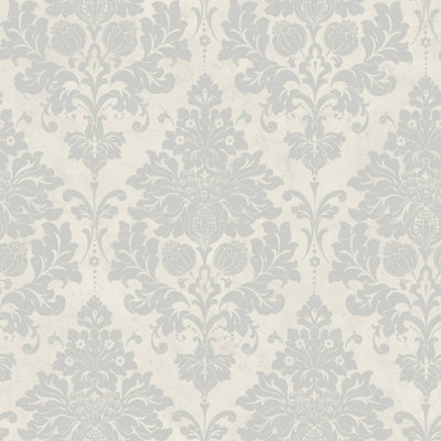 Galerie Classic Silks 4 Silver Grey Damask Wallpaper
