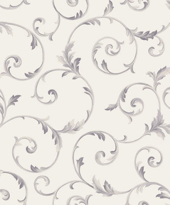 Galerie Classic Silks 4 Silver Grey Scroll Wallpaper
