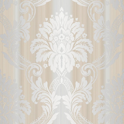 Galerie Classic Silks 4 Silver Grey String Damask Wallpaper