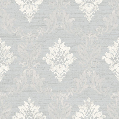 Galerie Classic Silks 4 Silver Silk Effect Damask Wallpaper