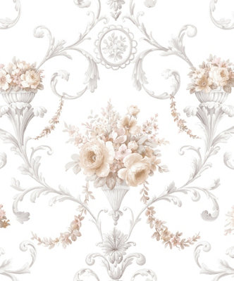 Galerie Classic Silks 4 White Ornamental Floral Wallpaper