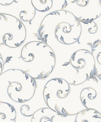 Galerie Classic Silks 4 White Scroll Wallpaper