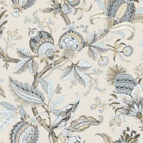 Galerie Cottage Chic Beige Botantical Floral Leaves EcoDeco Material Wallpaper Roll