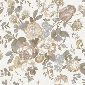 Galerie Cottage Chic Beige Floral Bouquet EcoDeco Material Wallpaper Roll