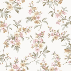 Galerie Cottage Chic Beige Floral EcoDeco Material Wallpaper Roll