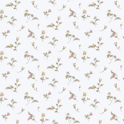 Galerie Cottage Chic Beige Small Floral and Leaf Motif EcoDeco Material Wallpaper Roll