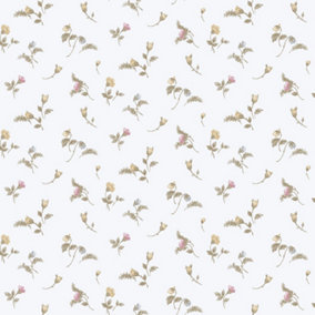Galerie Cottage Chic Beige Small Floral and Leaf Motif EcoDeco Material Wallpaper Roll