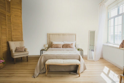 Galerie Cottage Chic Beige Small Stripe EcoDeco Material Wallpaper Roll