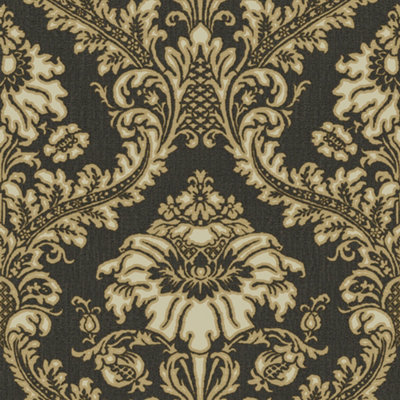 Galerie Cottage Chic Black Traditional Damask Wallpaper Roll