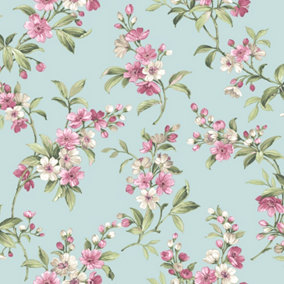 Galerie Cottage Chic Blue Floral EcoDeco Material Wallpaper Roll
