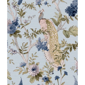 Galerie Cottage Chic Blue Floral Peacock Wallpaper Roll
