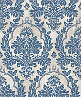 Galerie Cottage Chic Blue Large Damask Wallpaper Roll