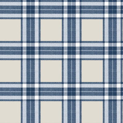 Galerie Cottage Chic Blue Large Tartan Plaid EcoDeco Material Wallpaper Roll