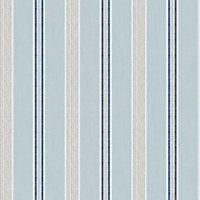 Galerie Cottage Chic Blue Multi Stripe EcoDeco Material Wallpaper Roll