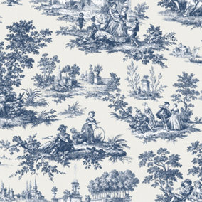 Galerie Cottage Chic Blue Toile EcoDeco Material Wallpaper Roll