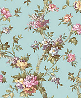 Galerie Cottage Chic Blue Trailing Floral Motifs EcoDeco Material Wallpaper Roll