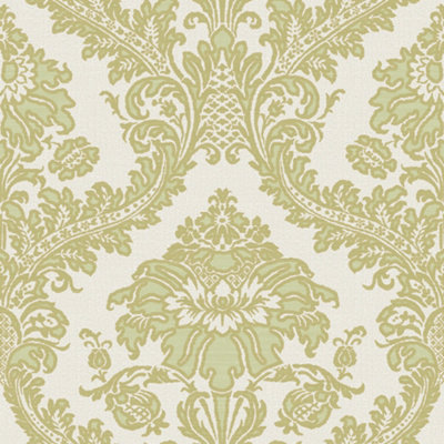 Galerie Cottage Chic Green Traditional Damask Wallpaper Roll