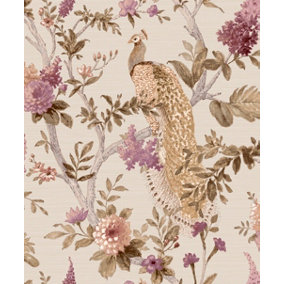 Galerie Cottage Chic Pink Floral Peacock Wallpaper Roll