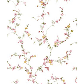 Galerie Cottage Chic Pink Floral Trail EcoDeco Material Wallpaper Roll