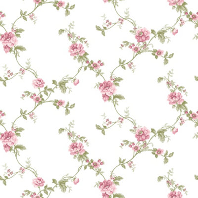 Galerie Cottage Chic Pink Flower Trail EcoDeco Material Wallpaper Roll