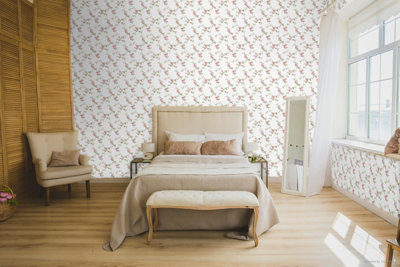 Galerie Cottage Chic Pink Flower Trail EcoDeco Material Wallpaper Roll