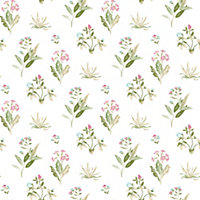 Galerie Cottage Chic Pink Large Floral and Leaf Motif EcoDeco Material Wallpaper Roll