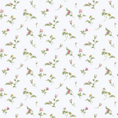 Galerie Cottage Chic Pink Small Floral and Leaf Motif EcoDeco Material Wallpaper Roll