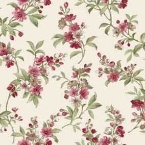 Galerie Cottage Chic Red Floral EcoDeco Material Wallpaper Roll