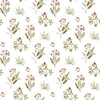 Galerie Cottage Chic Red Large Floral and Leaf Motif EcoDeco Material Wallpaper Roll